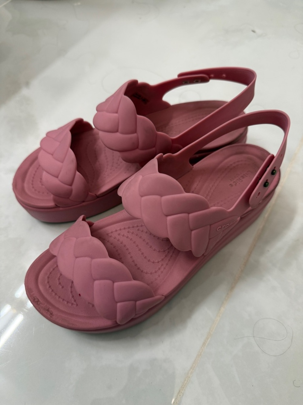 CROCS Rose Pink Braided Sling-Back Sandals